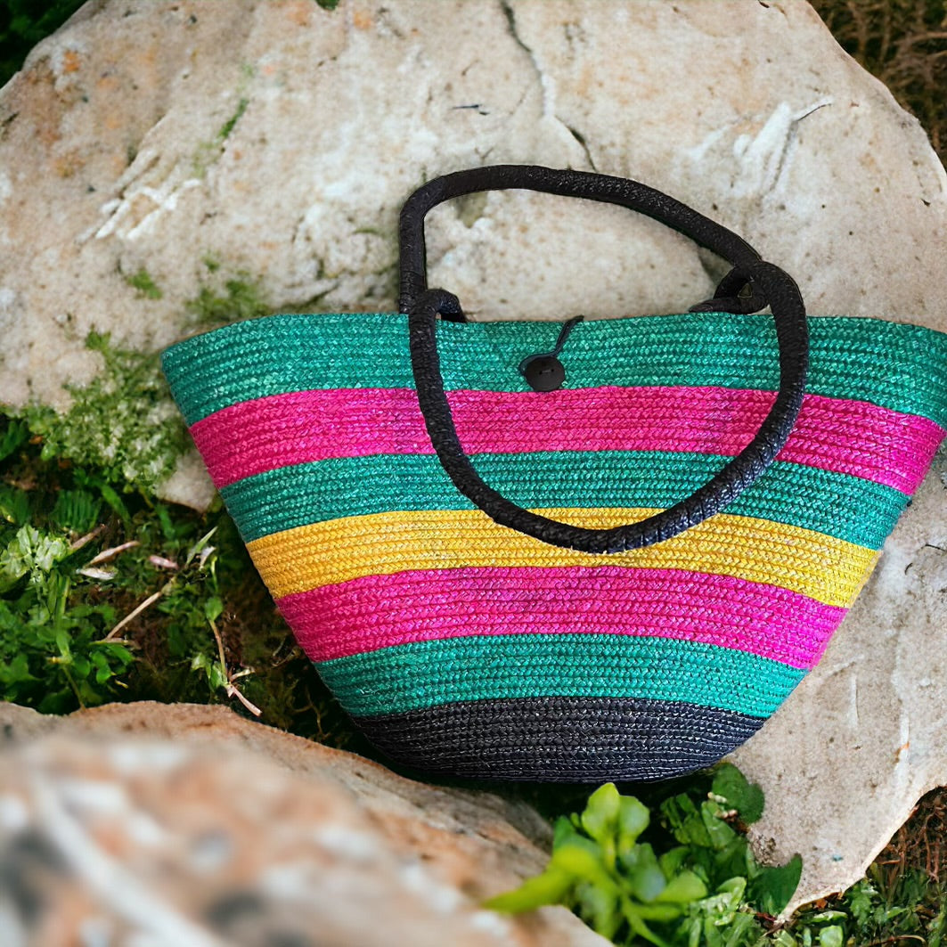 Multi Green and Black Beach Bag