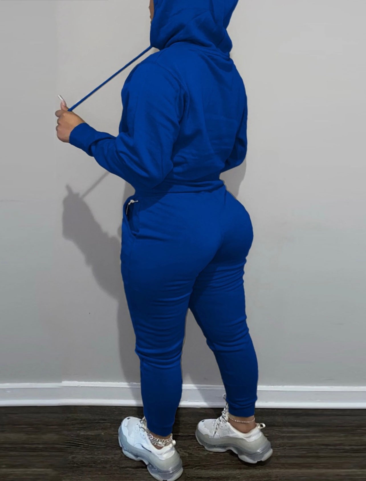 Plus Sized Hooded 2 Piece Sweat Suit (Blue)