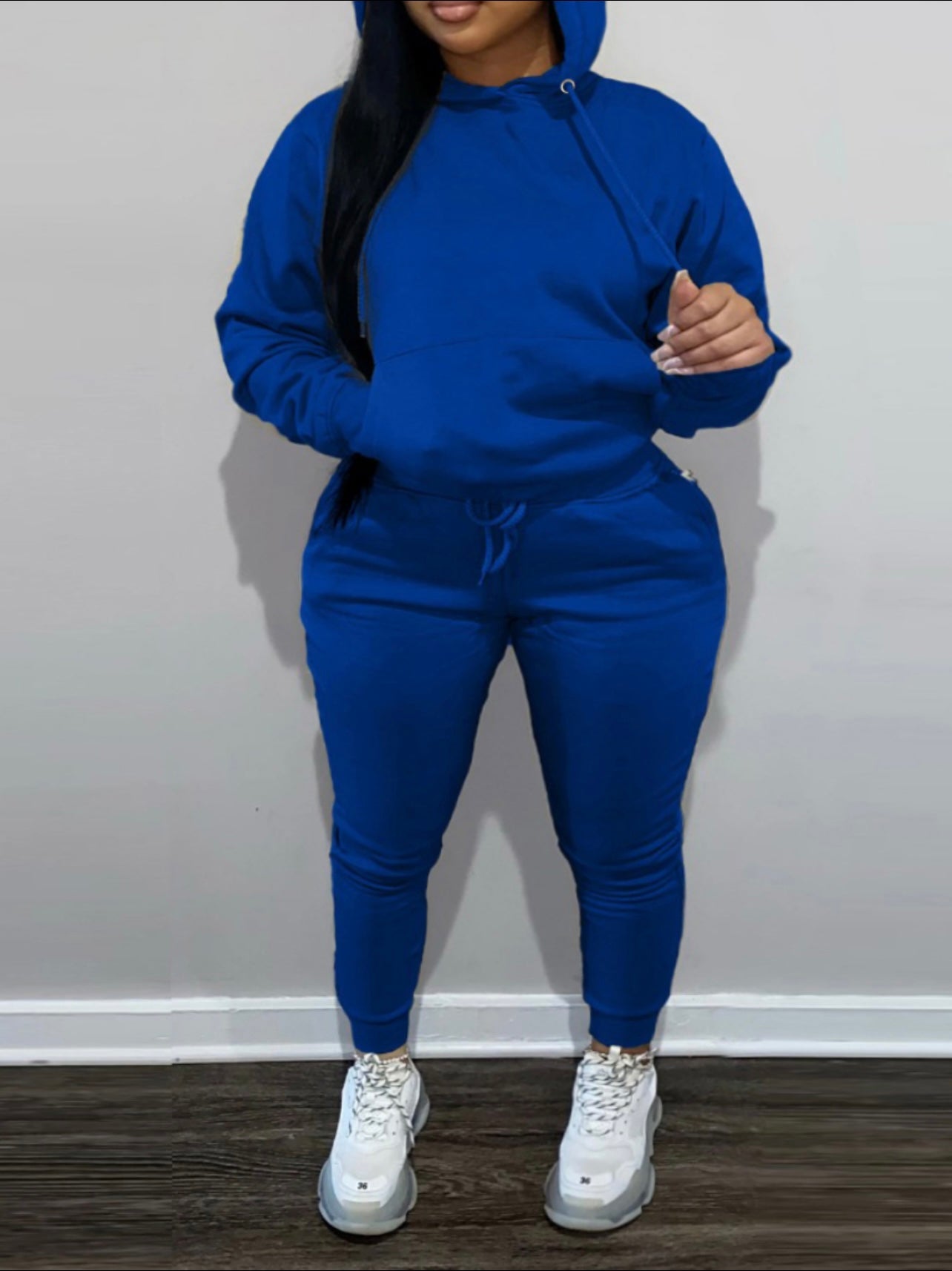 Plus Sized Hooded 2 Piece Sweat Suit (Blue)