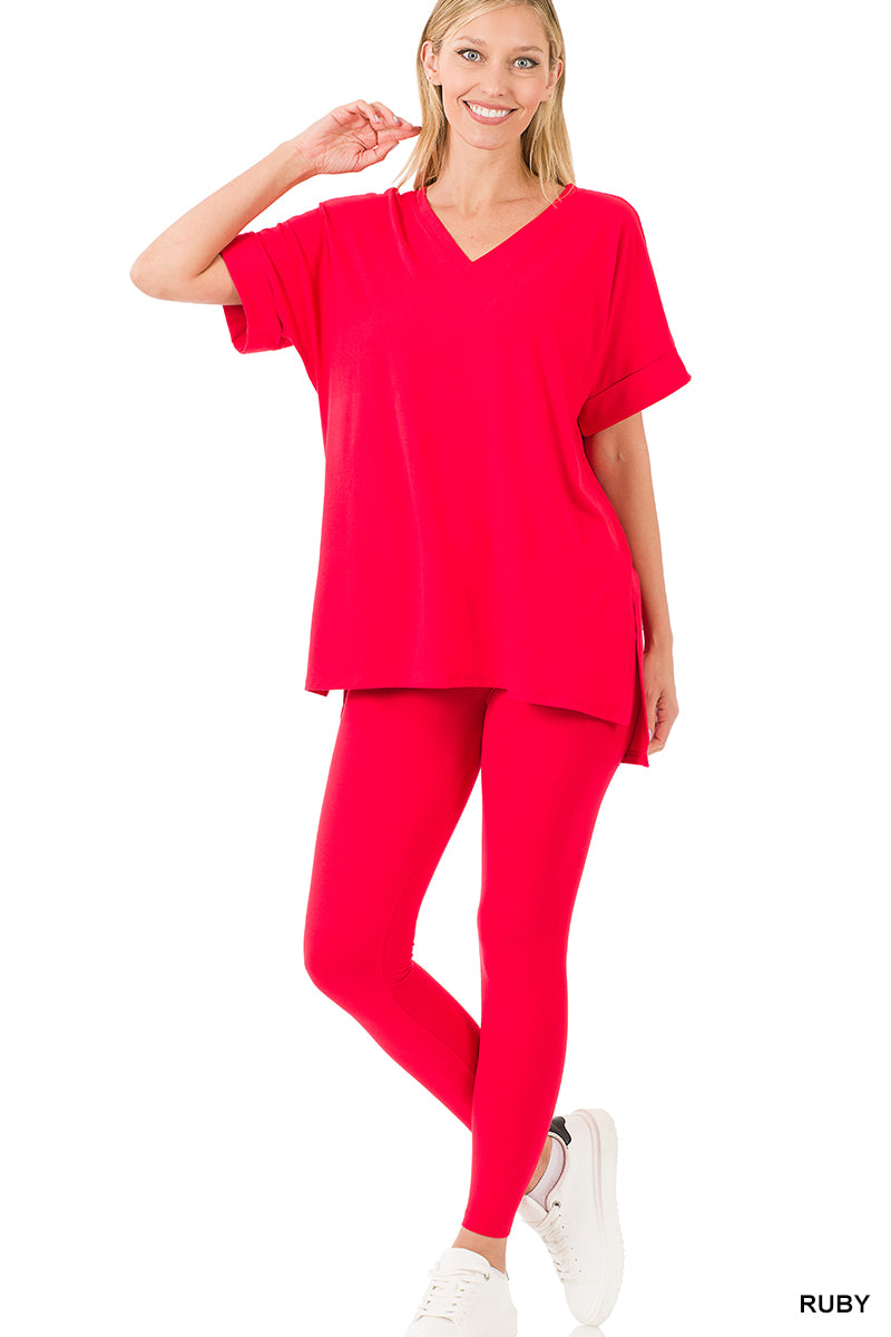 2 Piece Pants Set (Short Sleeve) Ruby