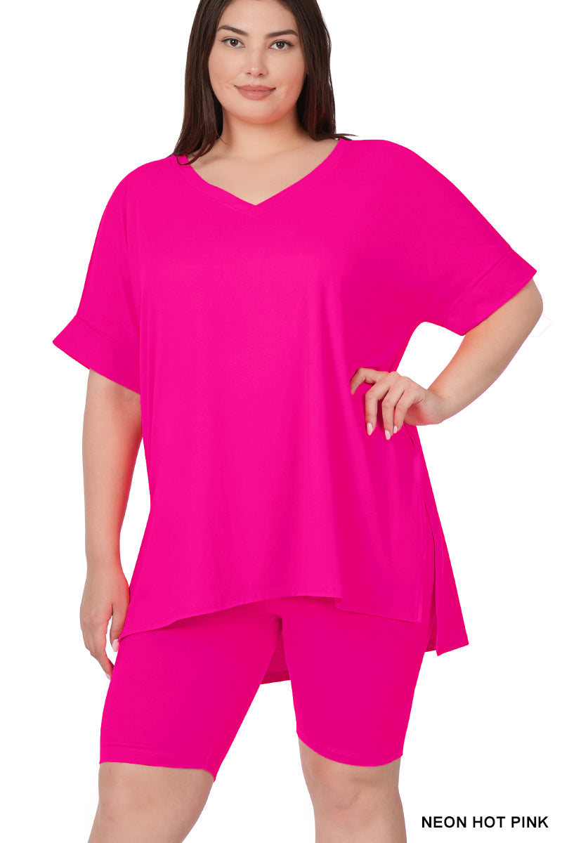 2 Piece Short Set (Short Sleeve) Hot Pink