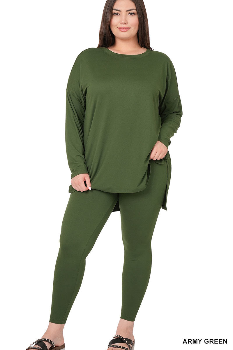 2 Piece Plus Size Pants Set (Long Sleeve) Army Green