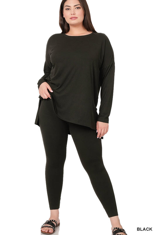 2 Piece Plus Size Pants Set (Long Sleeve) Black