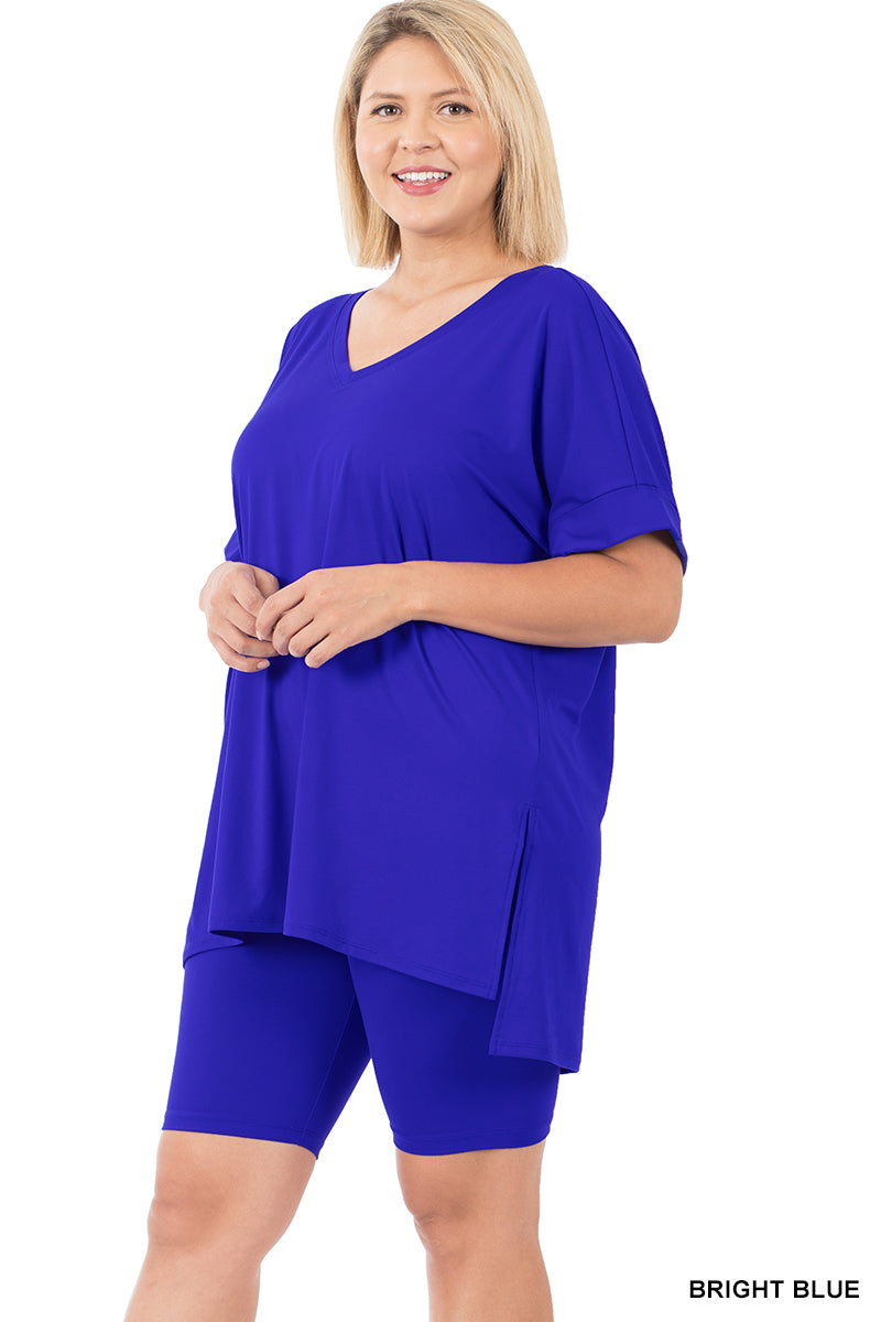 Summer Breeze 2PC Short Set/Plus Size Bright Blue