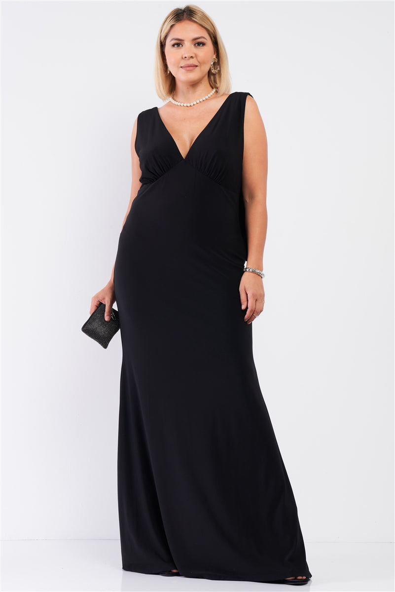 Plus Draped Back V-neck Sleeveless Maxi Dress