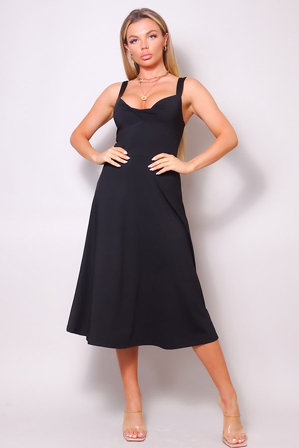 Sleeveless Twist Front A Line Midi Dress