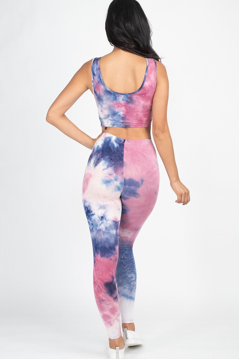 Tie Dye Crop Top And Leggings Yoga Gym Set