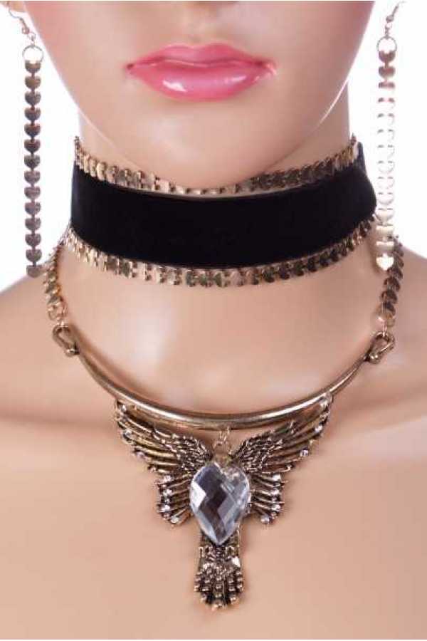 Velvet Choker W Wing Shape Casting