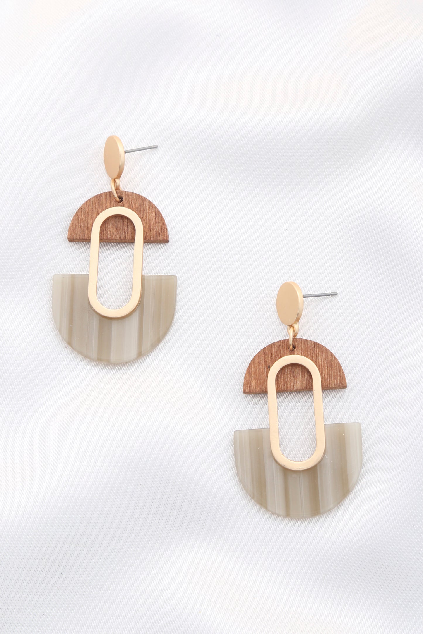 Wood Acetate Oval Dangle Earring