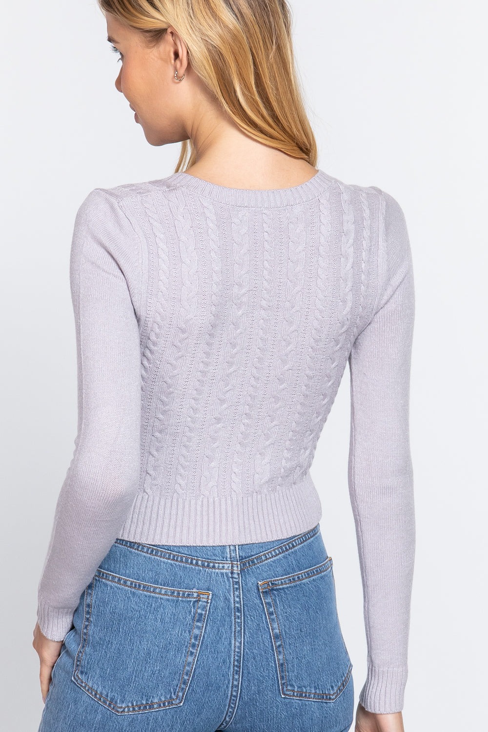 Long Sleeve V-neck Cable Sweater