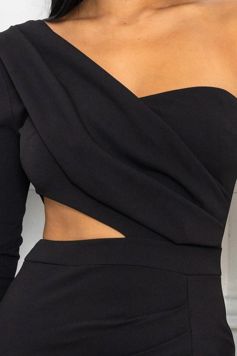 One Shoudler Draped Detail Maxi Dress