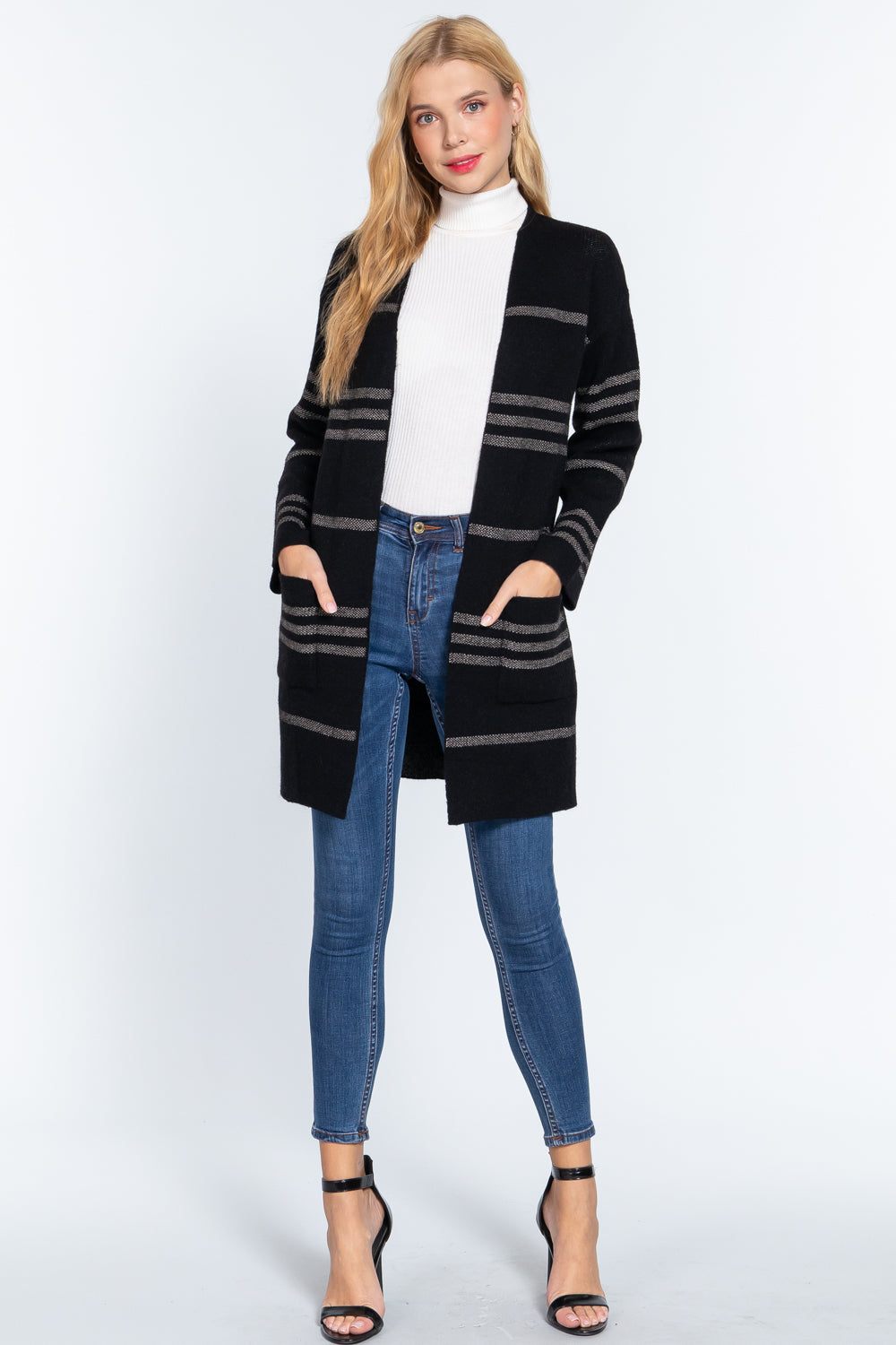 Dolman Slv Stripe Open Sweater Cardigan