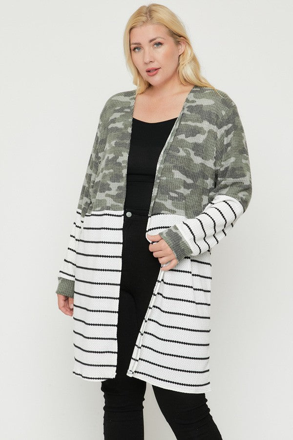 Long sleeves print-striped cardigan