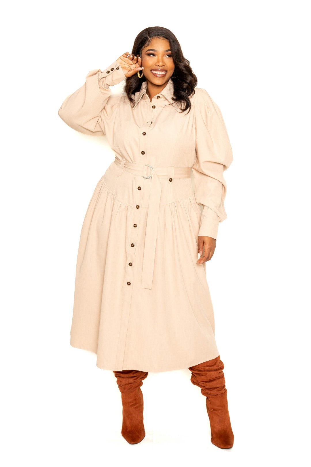 Puff Sleeve Trench Jacket Dress