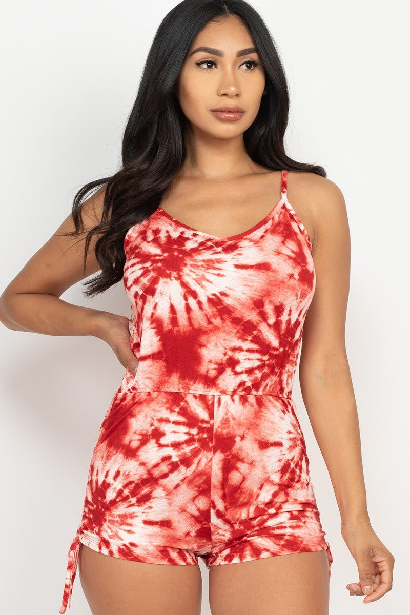 Tie-dye Ruched Drawstring Summer Romper