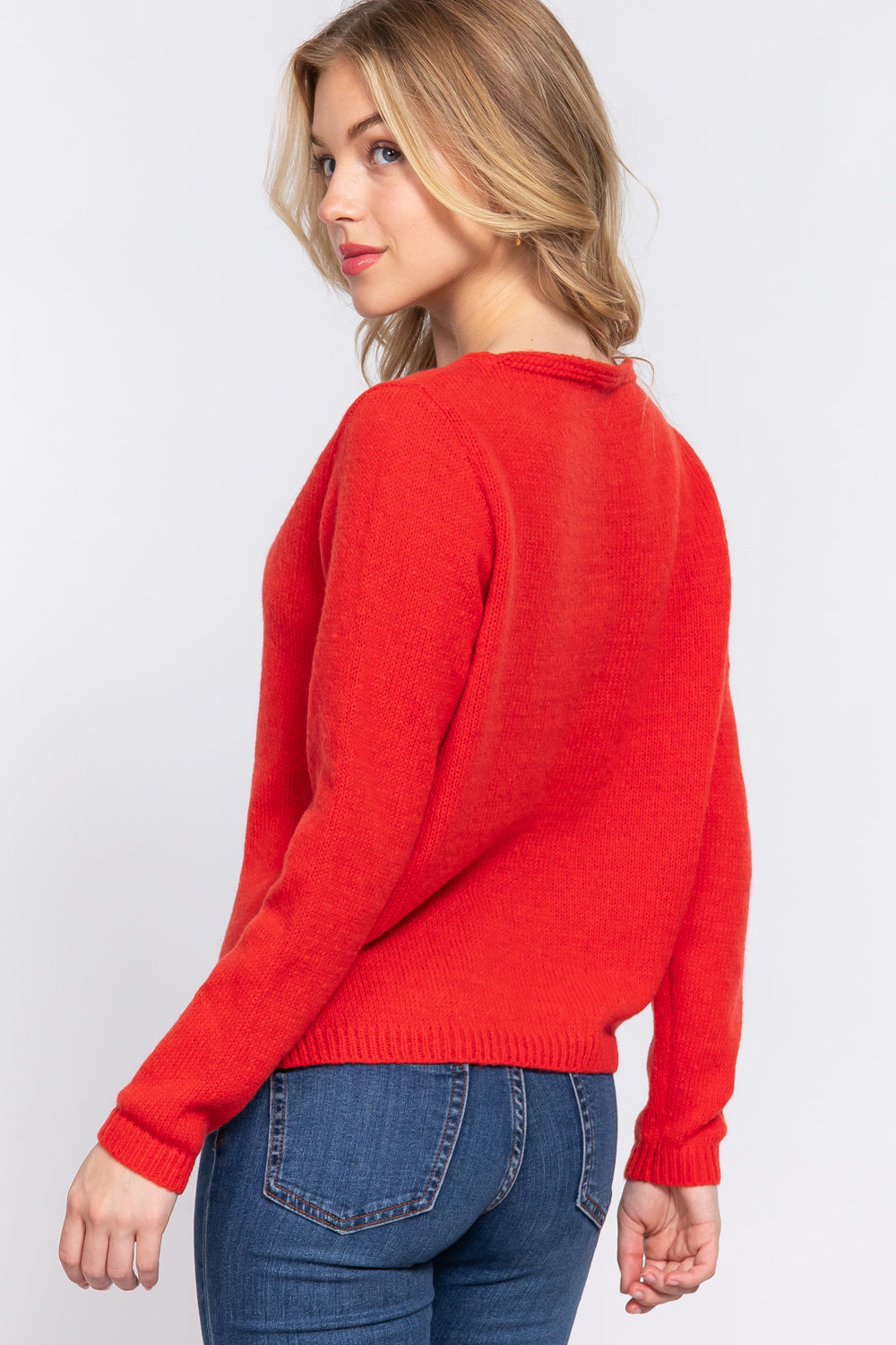 Long Slv X Strap V-neck Sweater