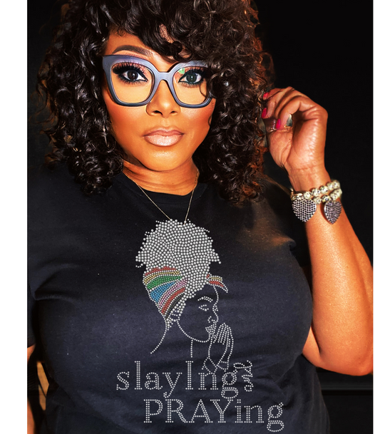 Slaying Praying Rhinestone Ladies T-Shirt