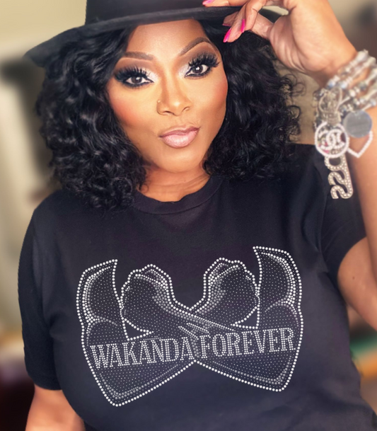 Wakanda Forever Arms Rhinestone Black T-Shirt