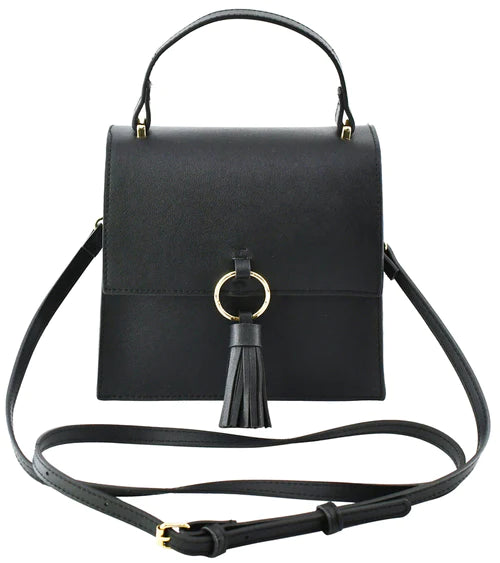 Fashion Ring Tassel Flap Crossbody Satchel Bag/black