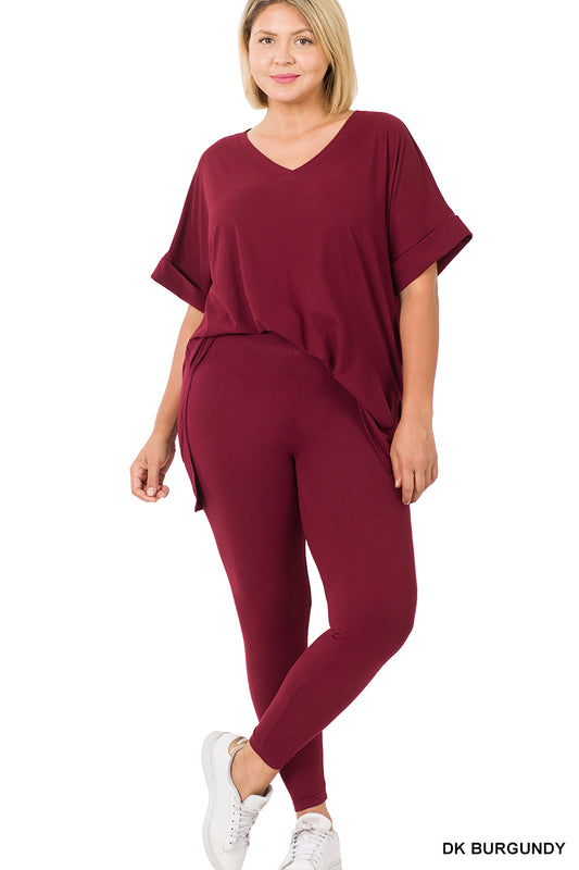 2-PC Legging Pant Set/ Burgandy