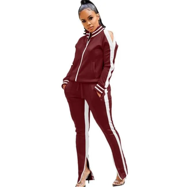 Peek a boo sweatsuit/ Burgandy