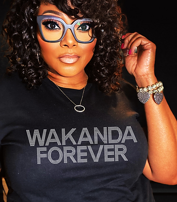 Wakanda Forever Signature Rhinestone  T-Shirt