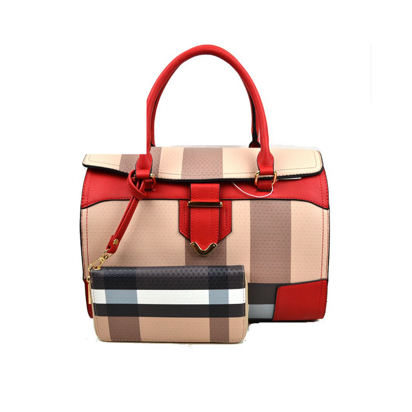 Checker plaid handbag with wallet