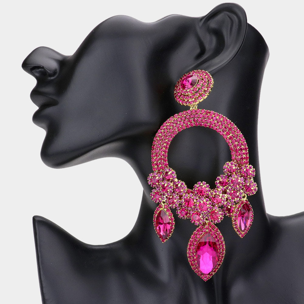 Oversized Marquise Triple Flower Chandelier Evening Earring