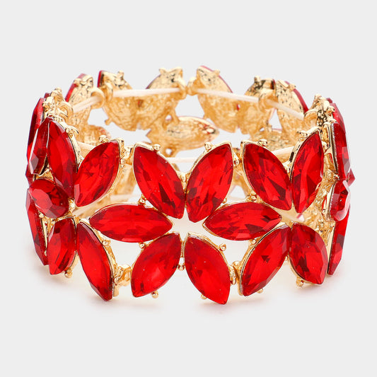 Floral Marquise Stone Cluster Stretch Bracelet