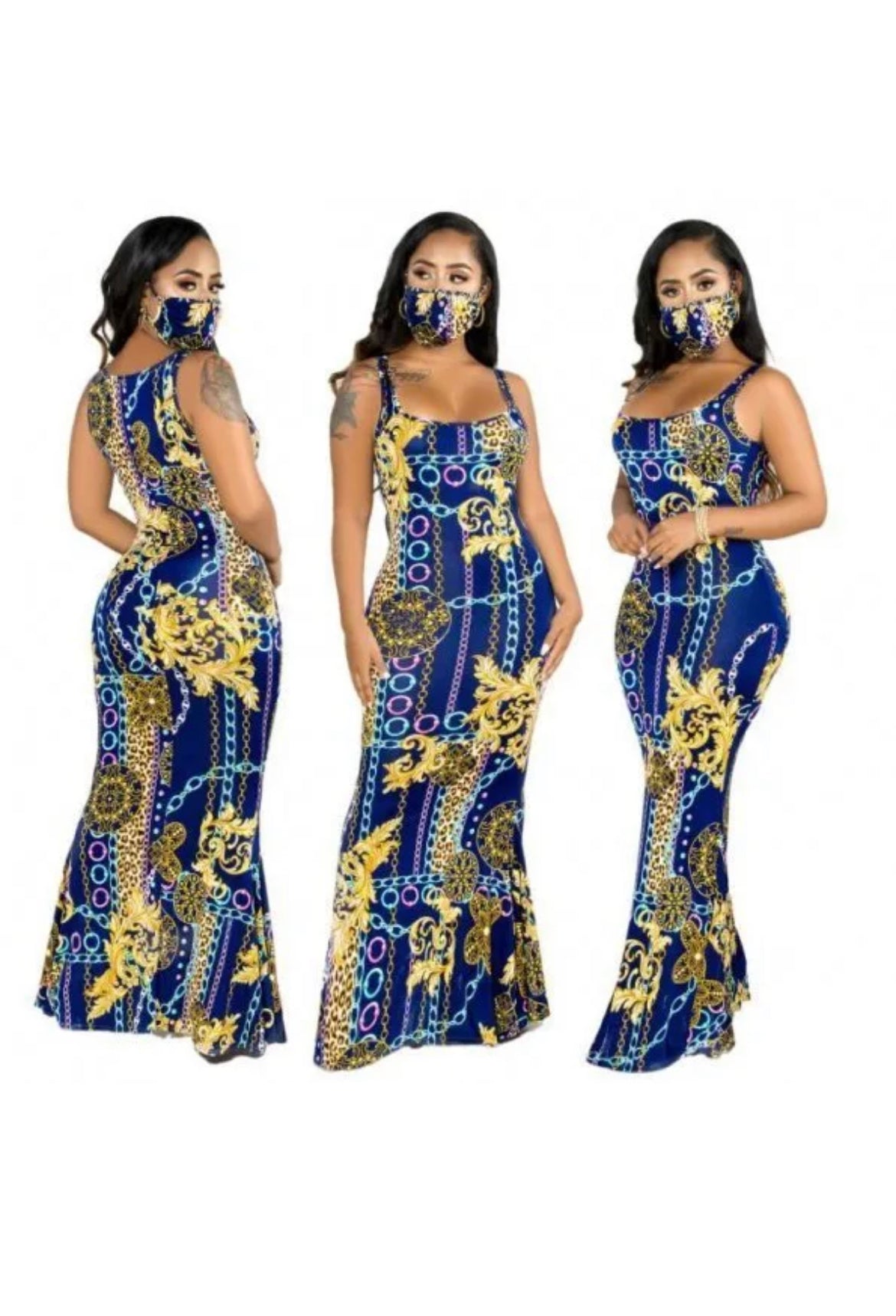 Blue Magic Maxi Dress withMask