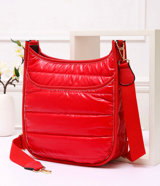 Quilted shiny puffer crossbody