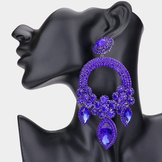 Oversized Marquise Triple Flower Chandelier Evening Earring