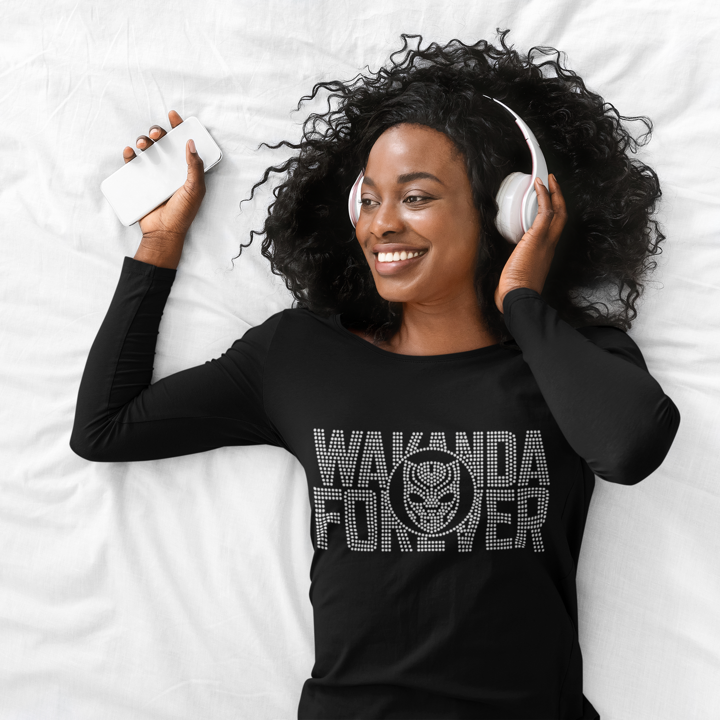 Wakanda Forever Logo Rhinestone Black T-Shirt